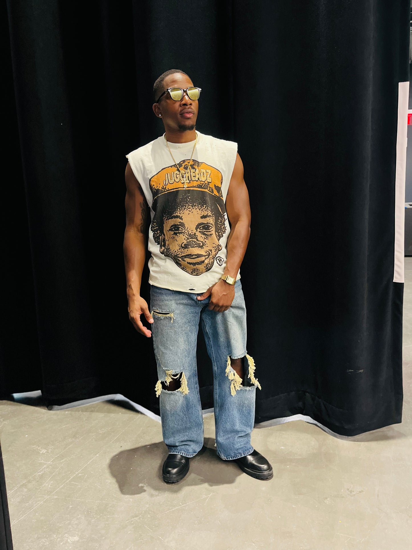 Cream Sleeveless World Wide Tee