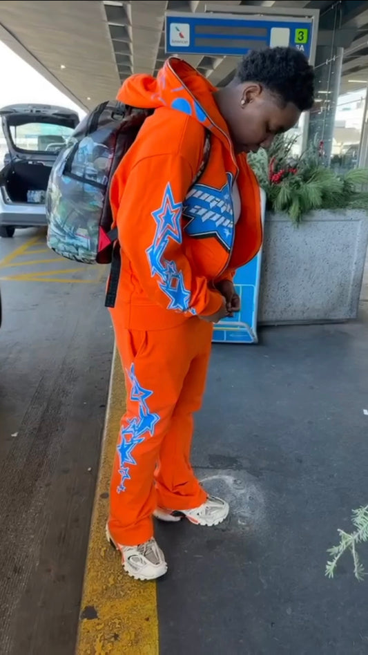 Orange & Blue Stacked Jogging Suit (Full Zip)