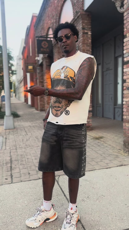 Cream Sleeveless World Wide Tee