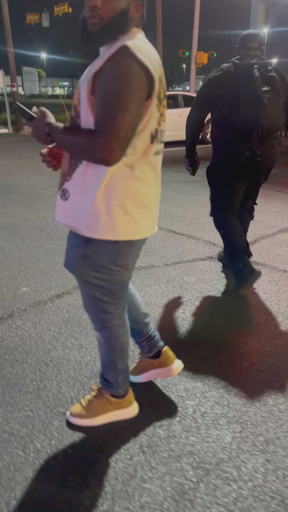 Cream Sleeveless World Wide Tee